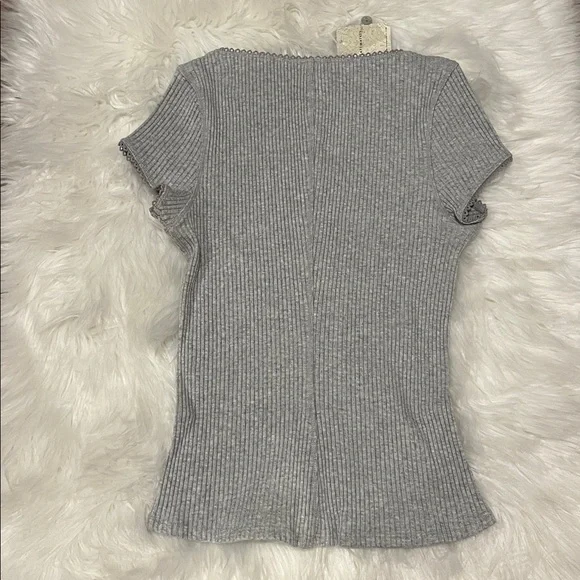 🆕 Free People Most Wanted Cardi Light Heather Grey Short Sleeve Button Front XS - Picture 6 of 8